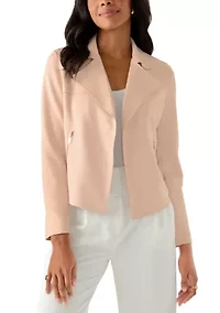 Women's Notch Collar Open Vegan Suede Jacket