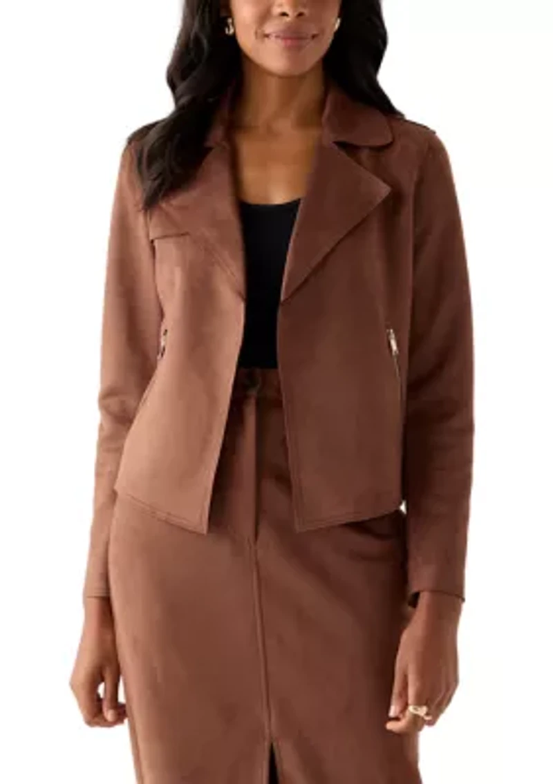 Women's Notch Collar Open Vegan Suede Jacket