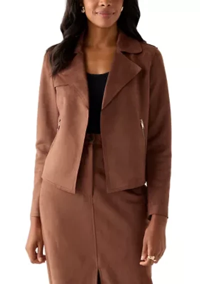 Women's Notch Collar Open Vegan Suede Jacket