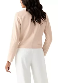 Women's Notch Collar Open Vegan Suede Jacket