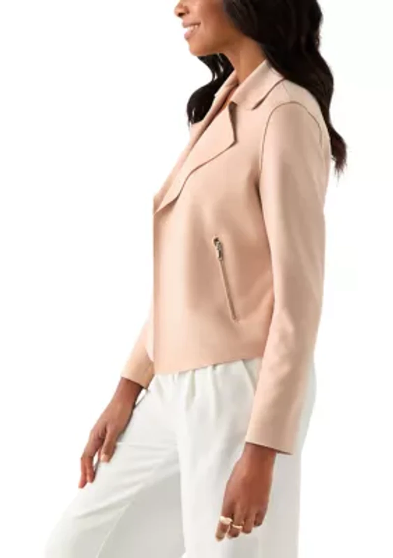 Women's Notch Collar Open Vegan Suede Jacket