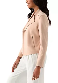 Women's Notch Collar Open Vegan Suede Jacket