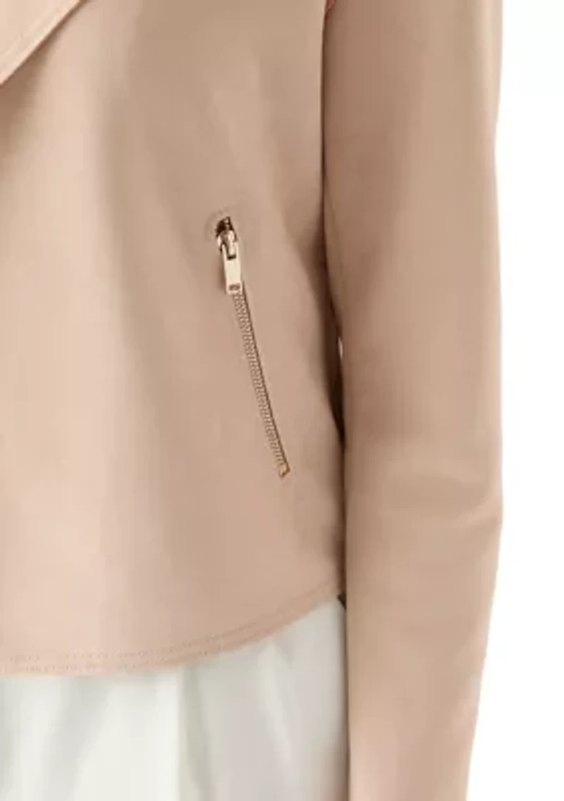 Women's Notch Collar Open Vegan Suede Jacket