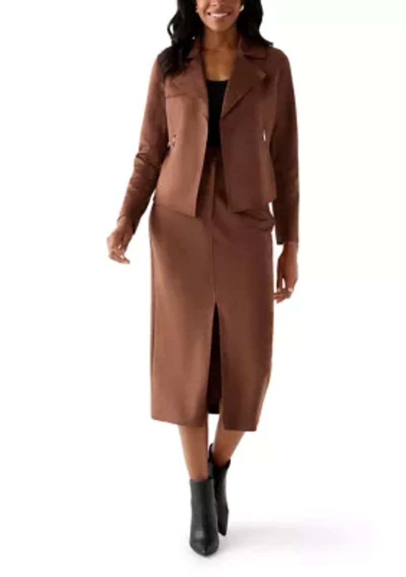 Women's Notch Collar Open Vegan Suede Jacket