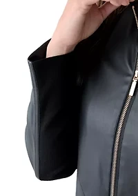 Women's Collarless Zip-Front Vegan Leather Jacket