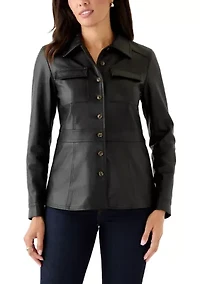 Women's Button Front Vegan Leather Jacket