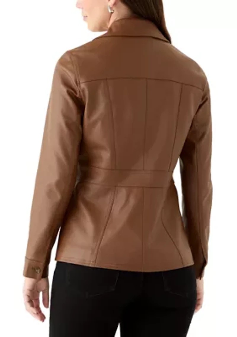 Women's Button Front Vegan Leather Jacket