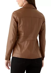 Women's Button Front Vegan Leather Jacket