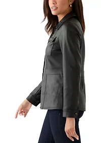 Women's Button Front Vegan Leather Jacket