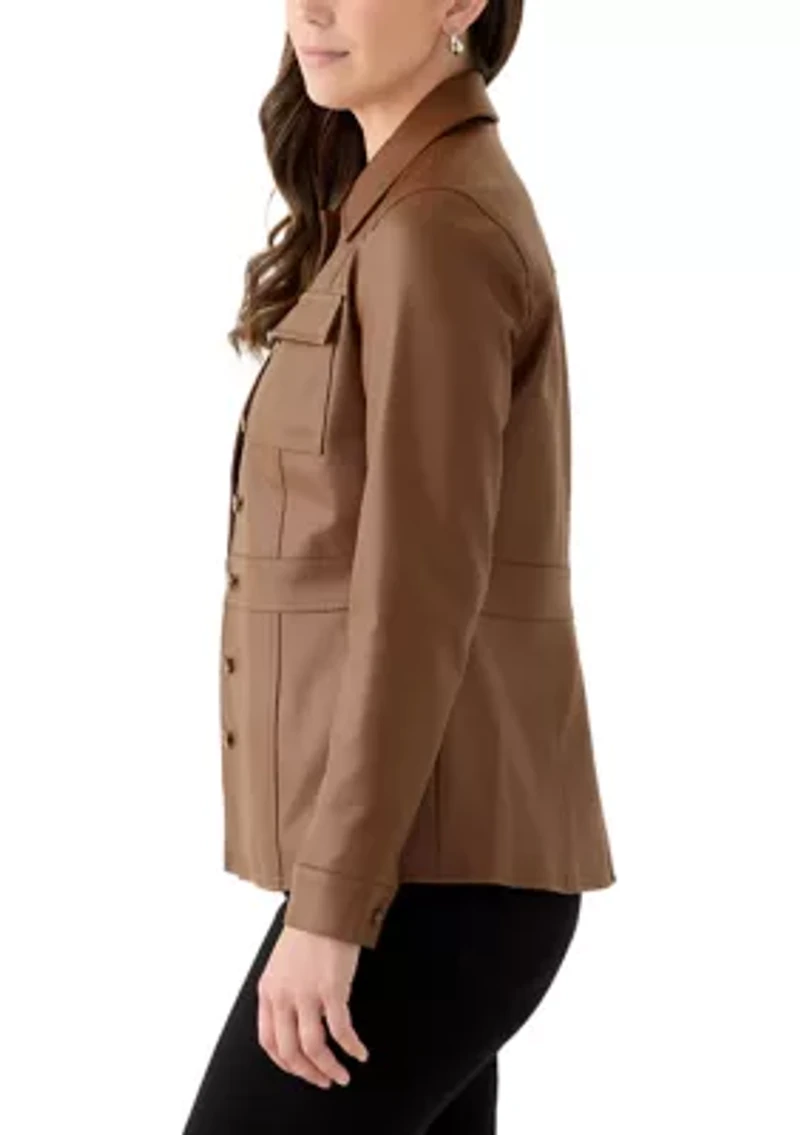 Women's Button Front Vegan Leather Jacket