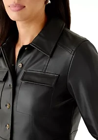 Women's Button Front Vegan Leather Jacket