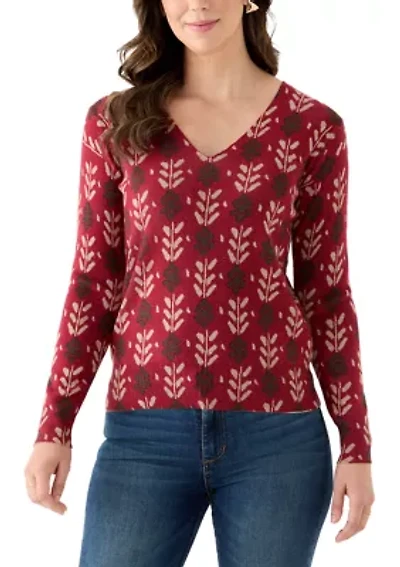 Women's V-Neck Printed Sweater