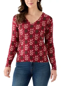 Women's V-Neck Printed Sweater