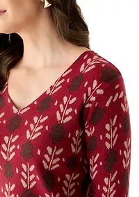 Women's V-Neck Printed Sweater