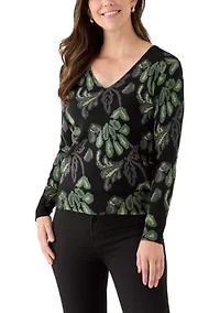Women's Long Sleeve V-Neck Printed Sweater
