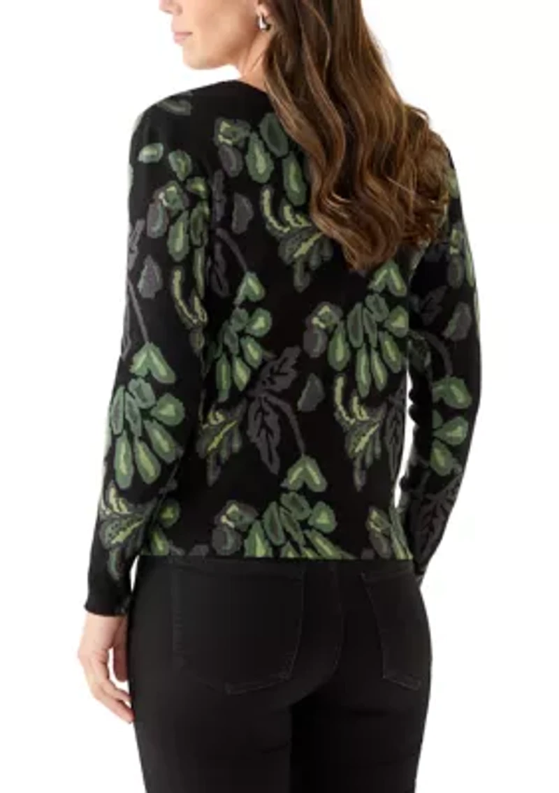 Women's Long Sleeve V-Neck Printed Sweater