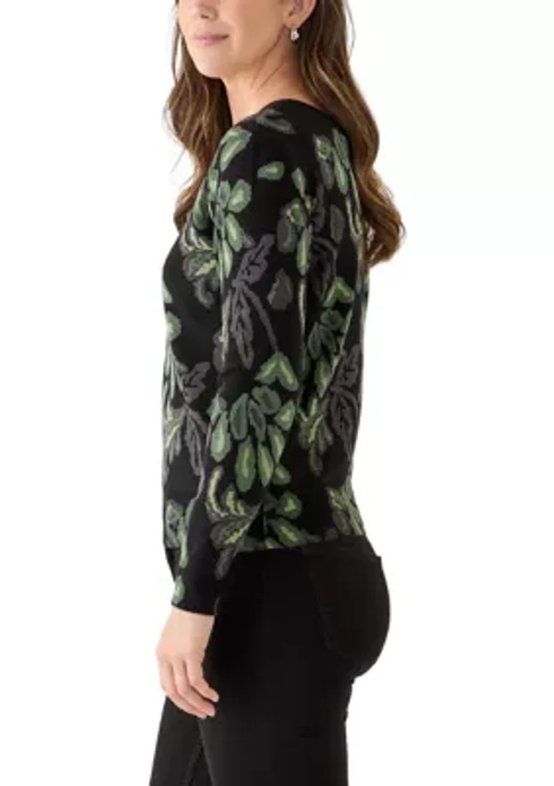 Women's Long Sleeve V-Neck Printed Sweater