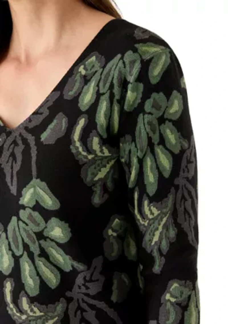 Women's Long Sleeve V-Neck Printed Sweater