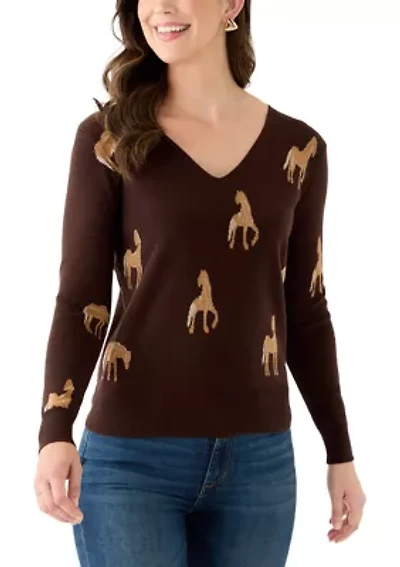 Women's V-Neck Printed Sweater