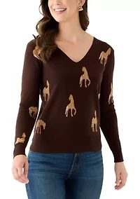 Women's V-Neck Printed Sweater