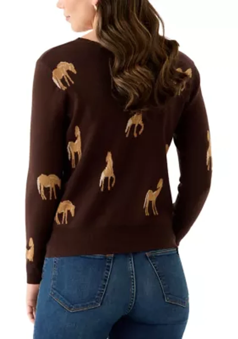 Women's V-Neck Printed Sweater