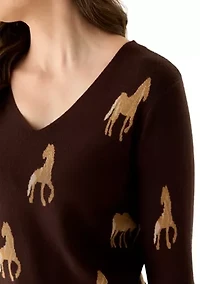 Women's V-Neck Printed Sweater