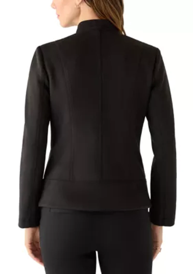 Women's Zip Front Collarless Vegan Suede Jacket