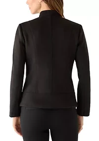 Women's Zip Front Collarless Vegan Suede Jacket