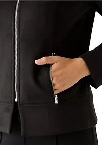 Women's Zip Front Collarless Vegan Suede Jacket