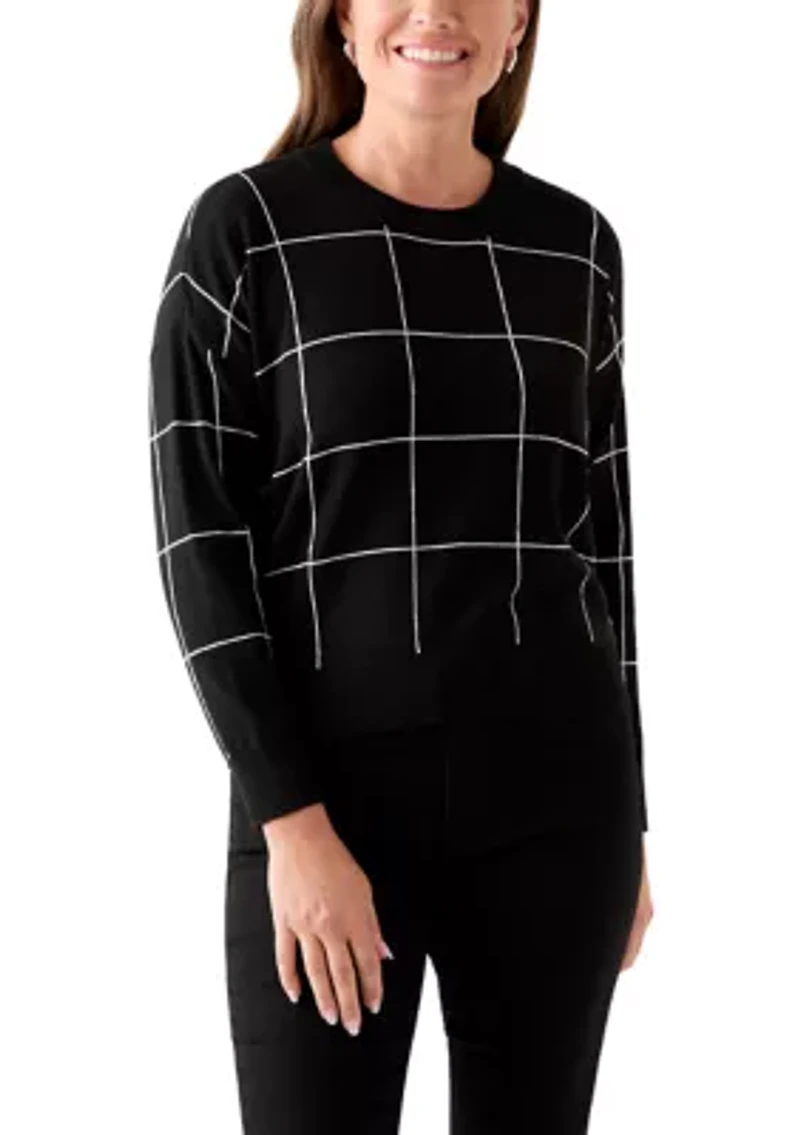 Petite Long Sleeve Crewneck Intarsia Pullover