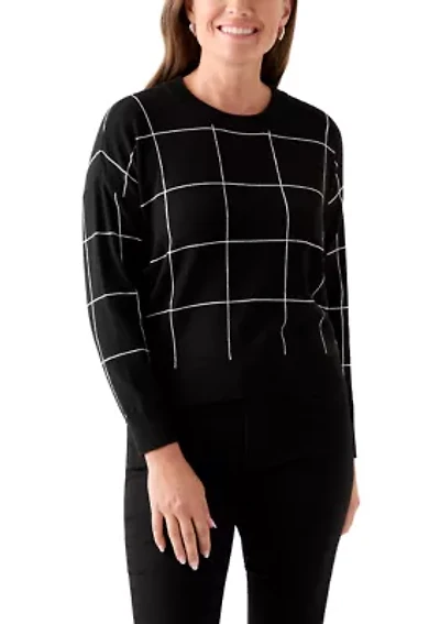 Petite Long Sleeve Crewneck Intarsia Pullover