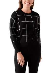 Petite Long Sleeve Crewneck Intarsia Pullover