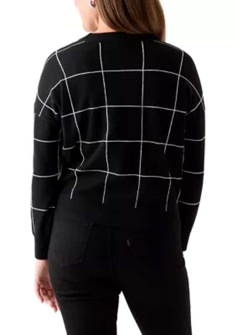 Petite Long Sleeve Crewneck Intarsia Pullover