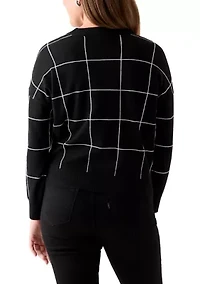 Petite Long Sleeve Crewneck Intarsia Pullover