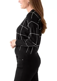 Petite Long Sleeve Crewneck Intarsia Pullover