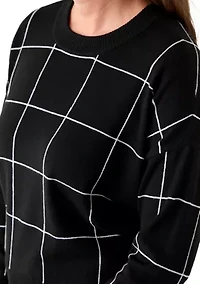 Petite Long Sleeve Crewneck Intarsia Pullover