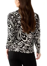 Petite Crew Neck Paisley Printed Sweater