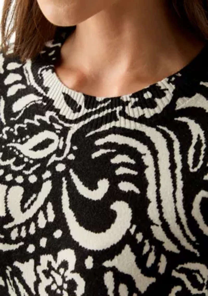 Petite Crew Neck Paisley Printed Sweater
