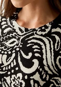 Petite Crew Neck Paisley Printed Sweater