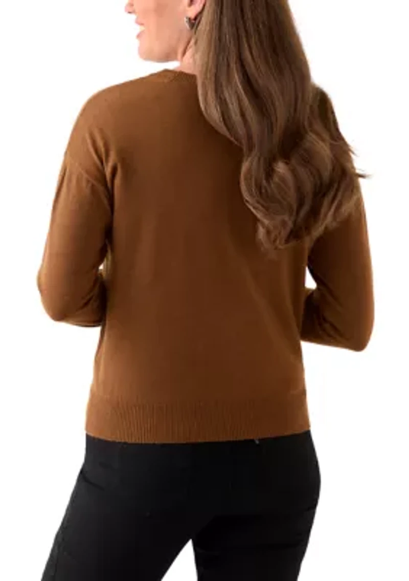 Petite Crew Neck Pullover with Center Seam