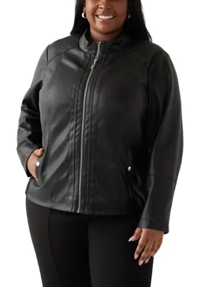 Plus Faux Leather Zip Front Jacket