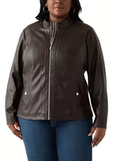 Plus Faux Leather Zip Front Jacket