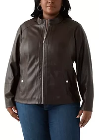 Plus Faux Leather Zip Front Jacket
