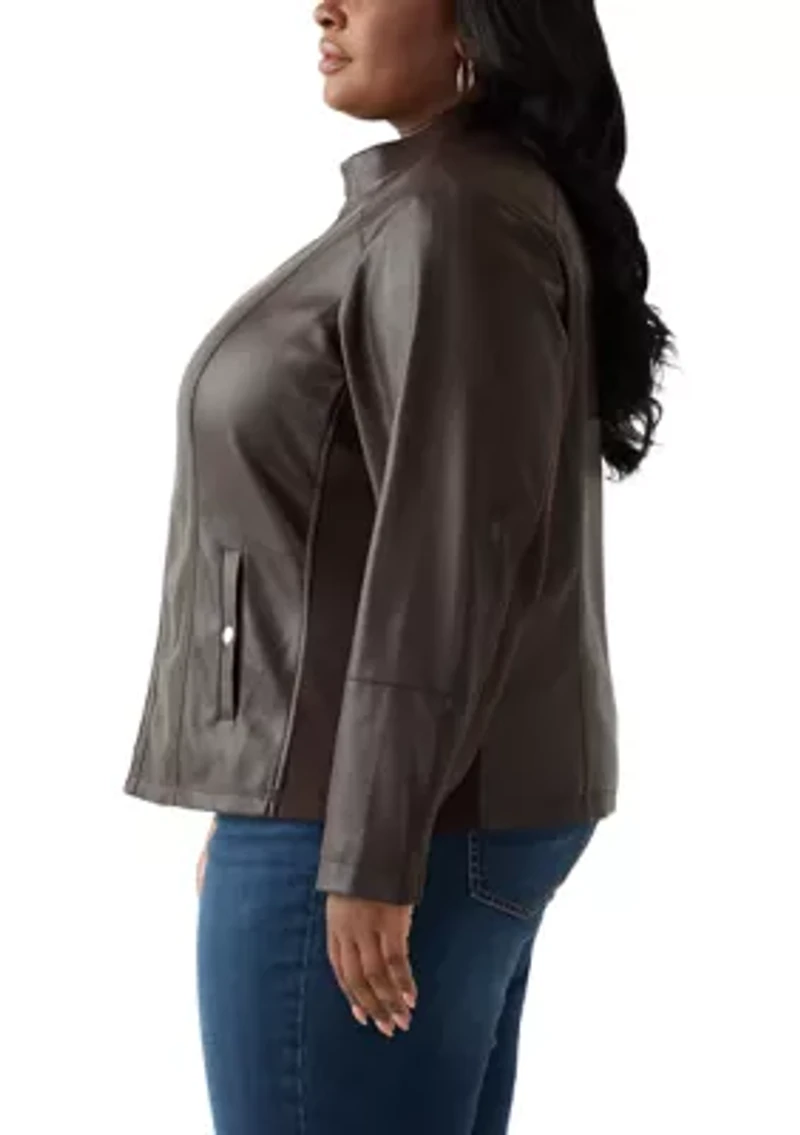 Plus Faux Leather Zip Front Jacket