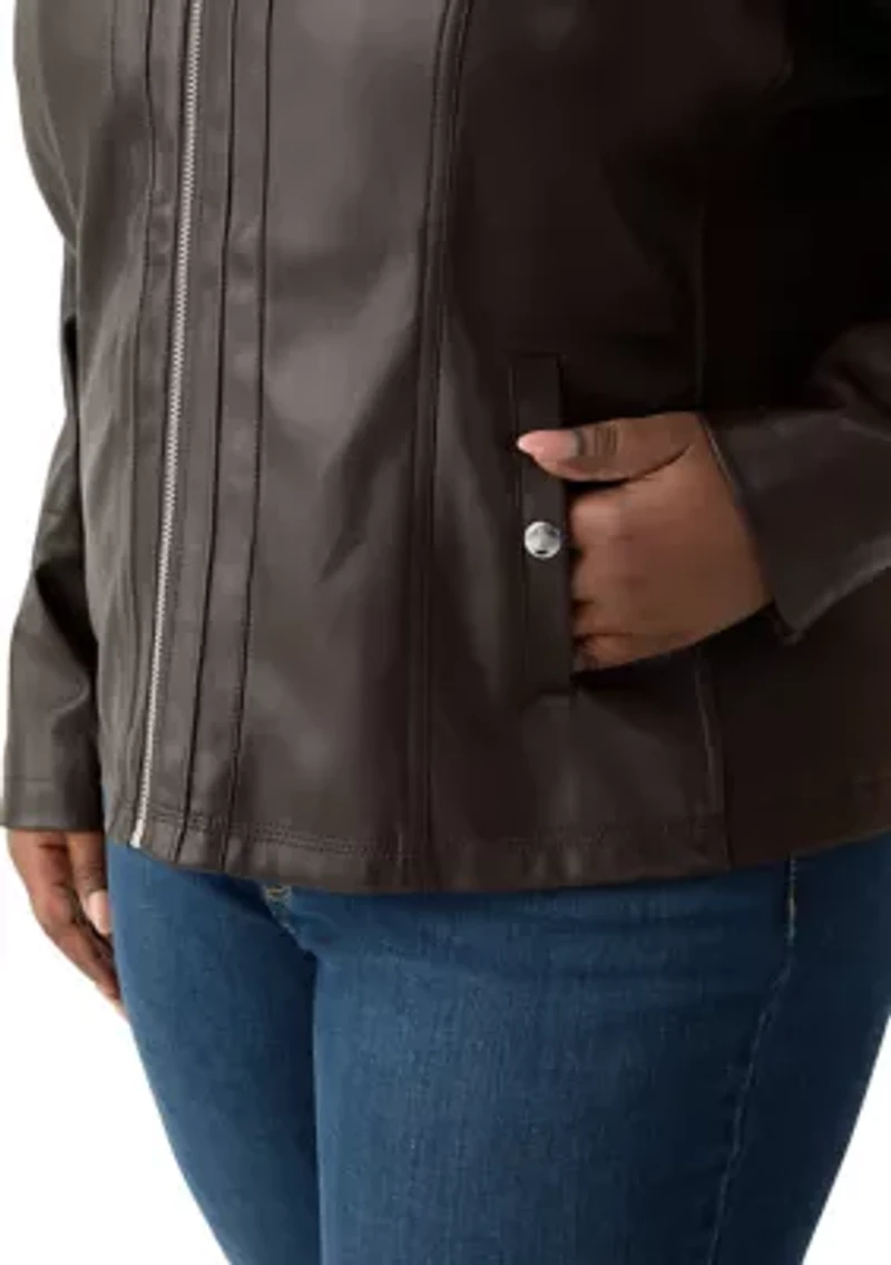 Plus Faux Leather Zip Front Jacket