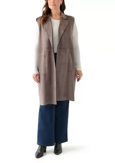 Plus Faux Suede Long Vest