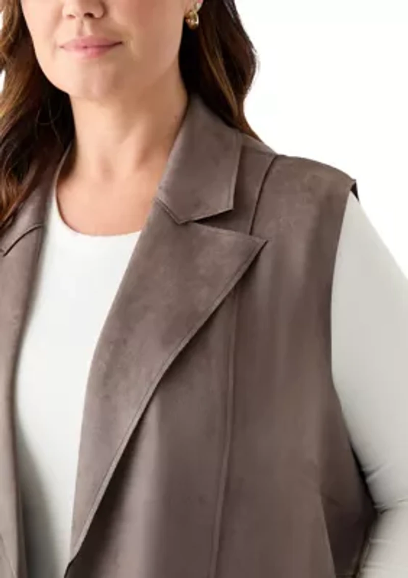 Plus Faux Suede Long Vest