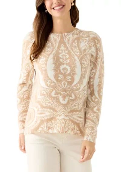 Women's Long Sleeve Printed Crew Neck Sweater