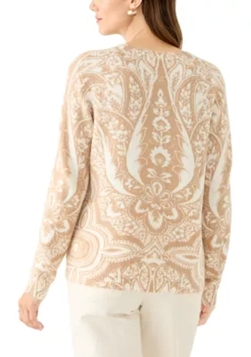 Women's Long Sleeve Printed Crew Neck Sweater