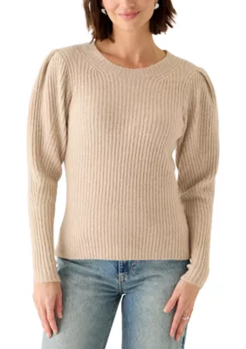 Women's Puff Sleeve Ribbed Crew Neck Sweater